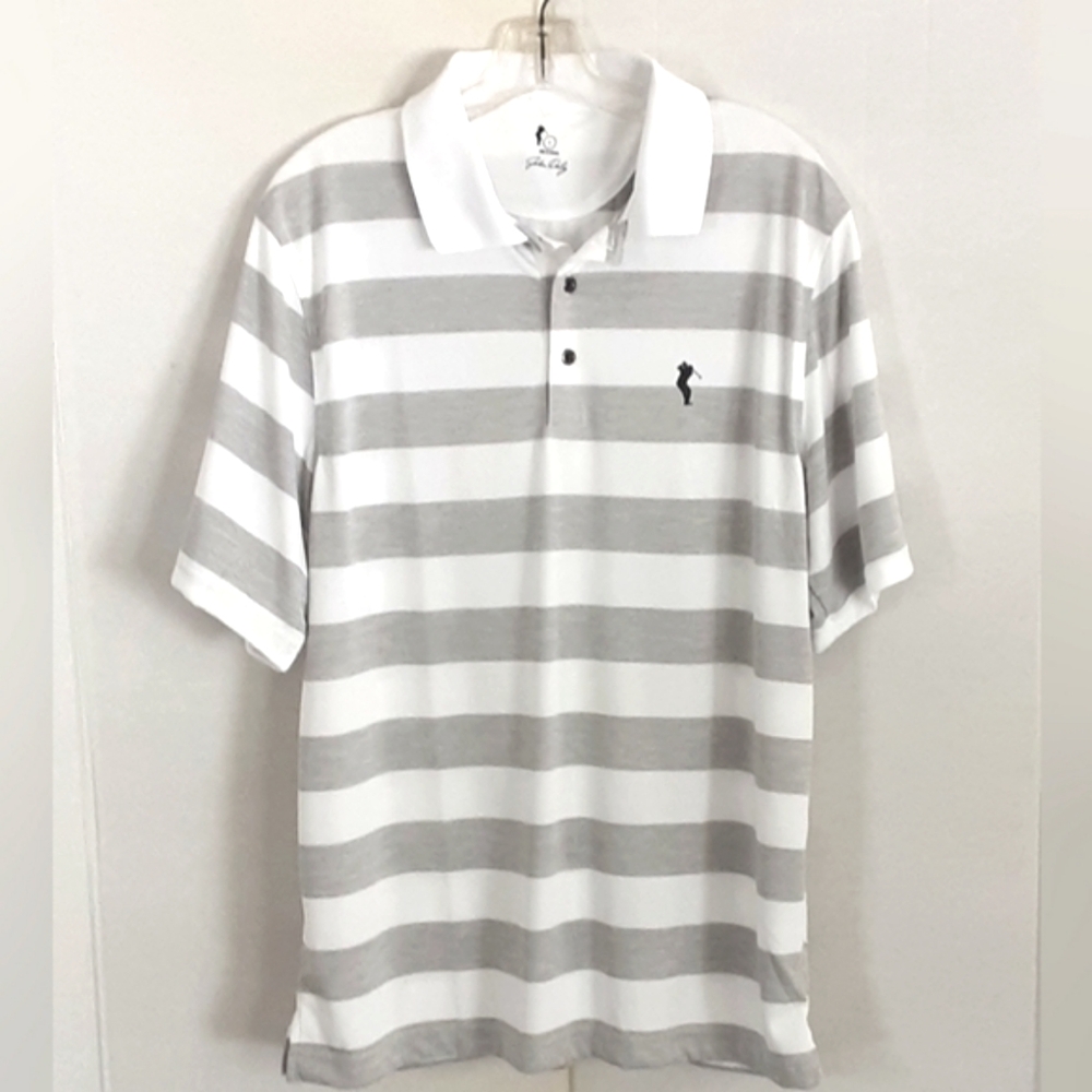JOHN DALY Gray | White Striped Golf Performance Polo Shirt Sz L - NWOT